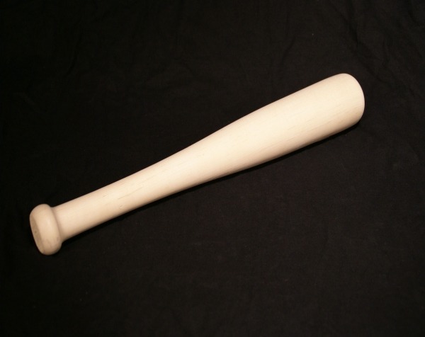 Unfinished wooden training bat, custom-made for manufacturers and bulk production runs.